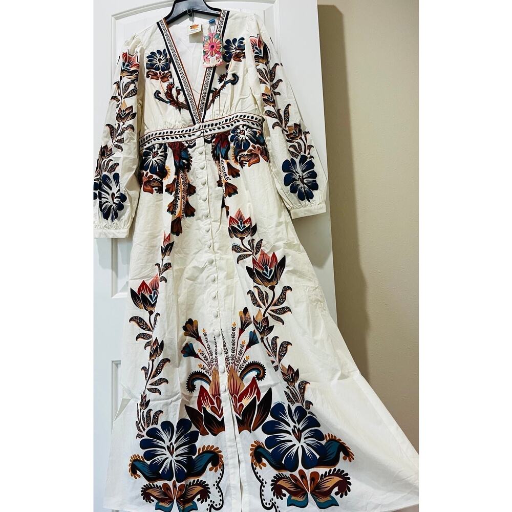 NWT❤️Farm Rio x Anthropologie V-Neck Maxi Dress szM - Picture 8 of 12